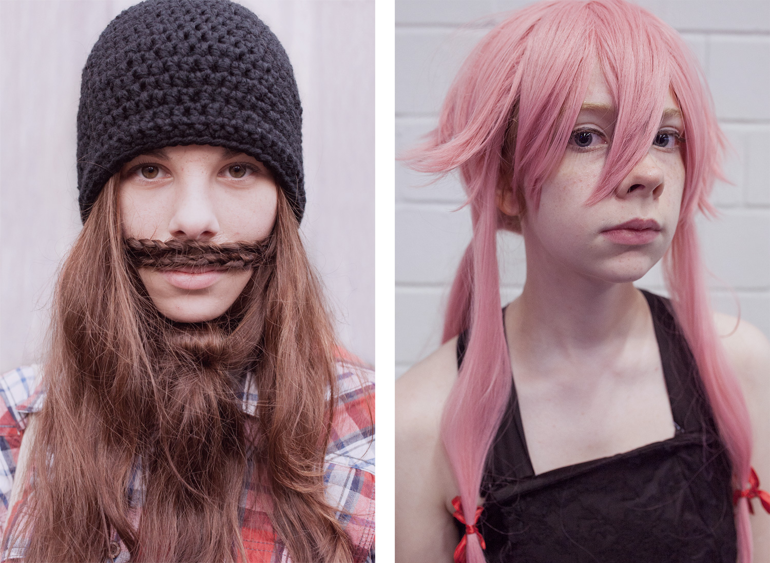 Girl with beard & Girl with pink wig